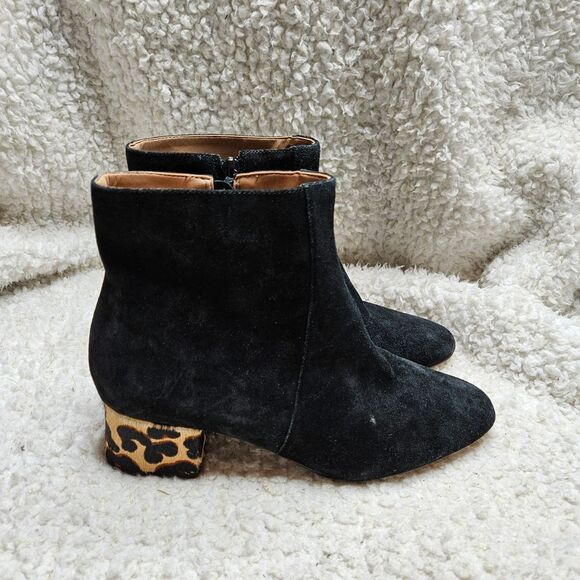 Anthropologie Shoes - Anthropologie Black Leather Leopard Print Statement Heel Ankle‎ Boots sz 9.5